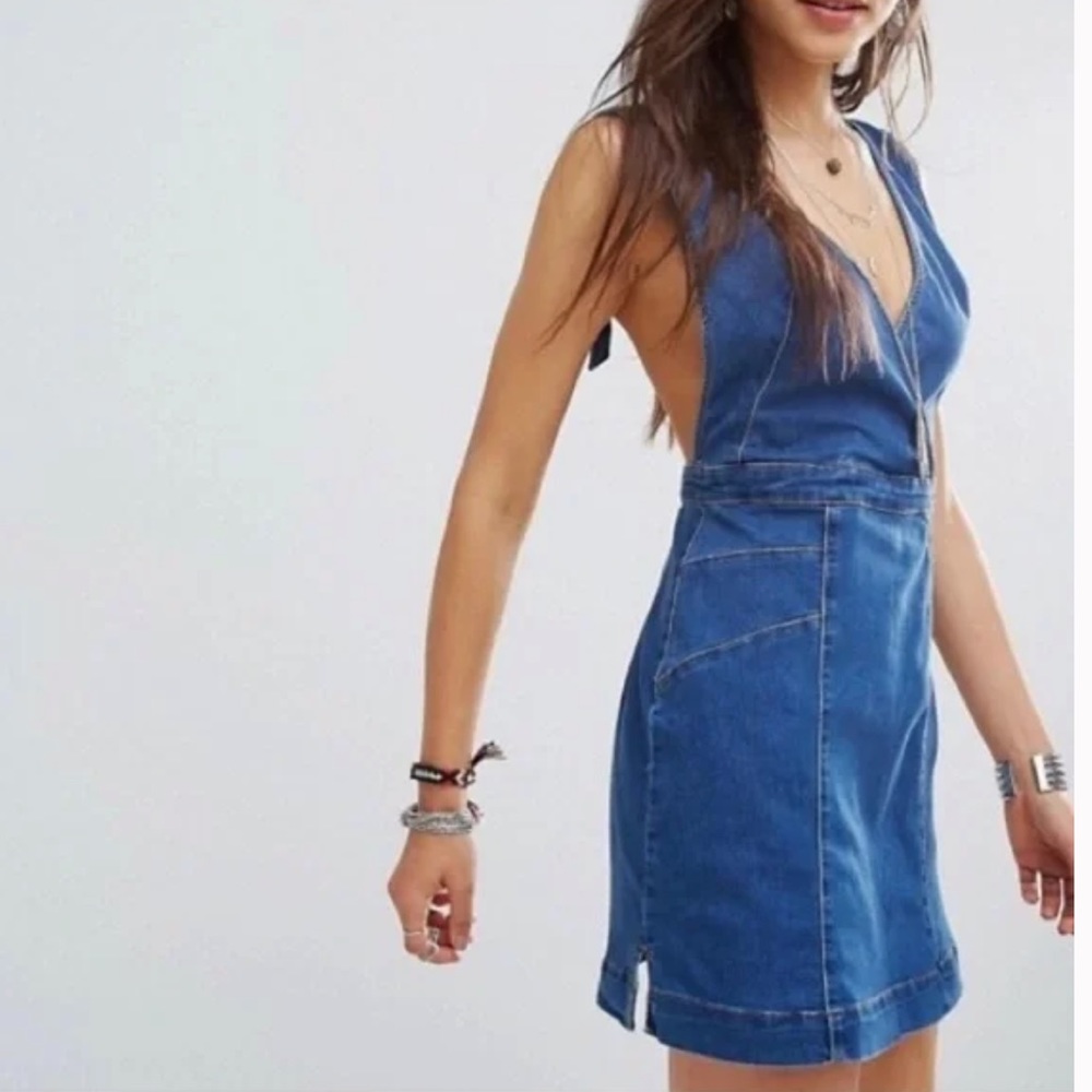 Free People Mini XX Pinafore Denim Dress XS